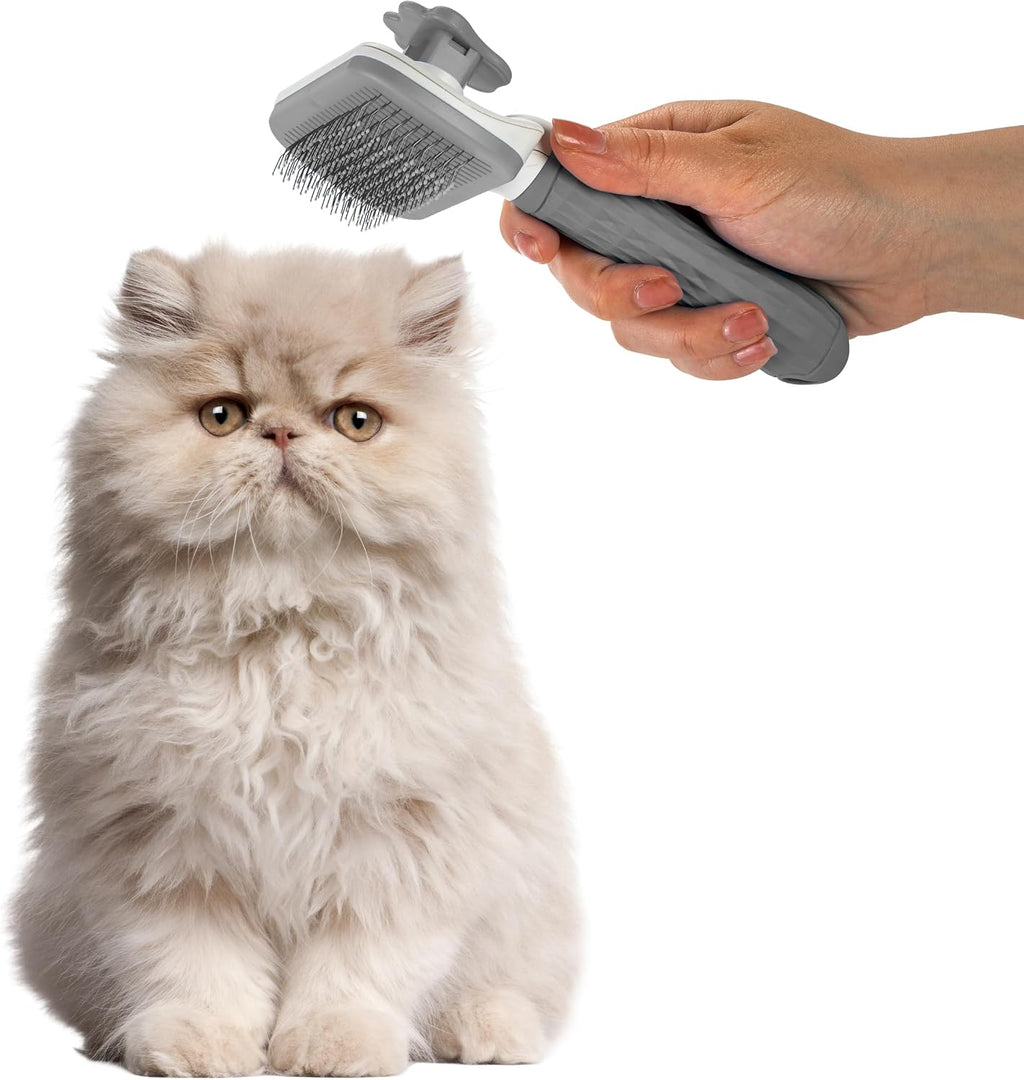 Self Cleaning Slicker Brush - PINK/GREY/BLUE - 1Pc- Pet Grooming Shedding Brush for Dogs and Cats - Remove Loose Undercoat & Tangles - Massaging Tool for Long or Short Hair