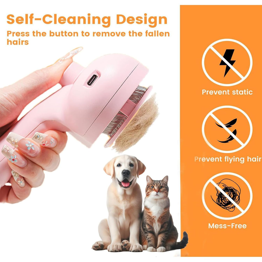 3-in-1 Mist Grooming Brush – Self-Cleaning Mist Spray Comb for Shedding, Hair Removal Tool for Dogs & Cats, Pink