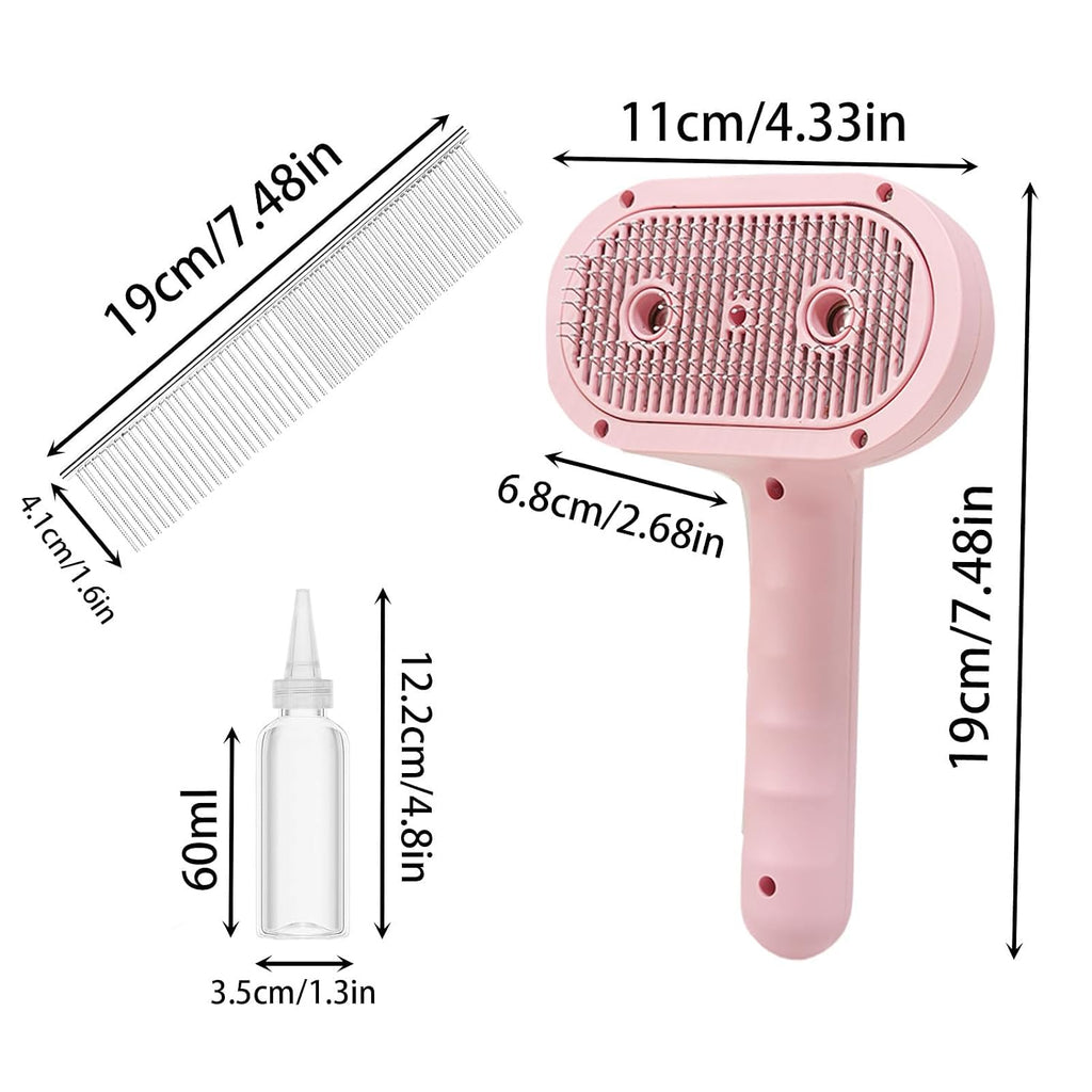 3-in-1 Mist Grooming Brush – Self-Cleaning Mist Spray Comb for Shedding, Hair Removal Tool for Dogs & Cats, Pink