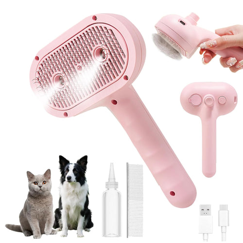 3-in-1 Mist Grooming Brush – Self-Cleaning Mist Spray Comb for Shedding, Hair Removal Tool for Dogs & Cats, Pink