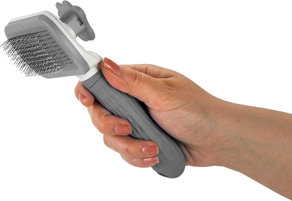 Self Cleaning Slicker Brush - PINK/GREY/BLUE - 1Pc- Pet Grooming Shedding Brush for Dogs and Cats - Remove Loose Undercoat & Tangles - Massaging Tool for Long or Short Hair