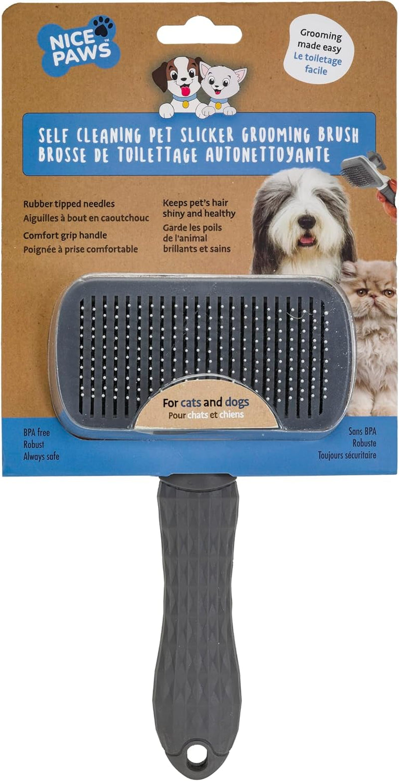 Self Cleaning Slicker Brush - PINK/GREY/BLUE - 1Pc- Pet Grooming Shedding Brush for Dogs and Cats - Remove Loose Undercoat & Tangles - Massaging Tool for Long or Short Hair