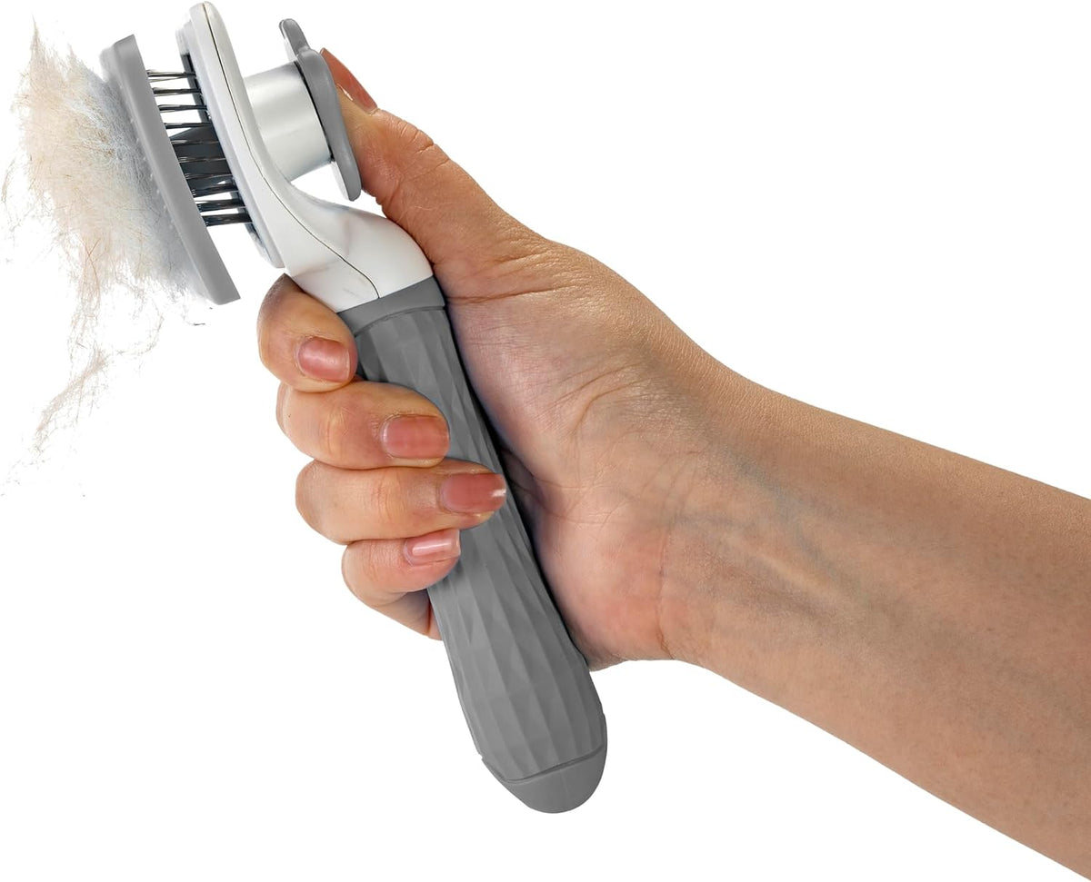 Self Cleaning Slicker Brush - PINK/GREY/BLUE - 1Pc- Pet Grooming Shedding Brush for Dogs and Cats - Remove Loose Undercoat & Tangles - Massaging Tool for Long or Short Hair